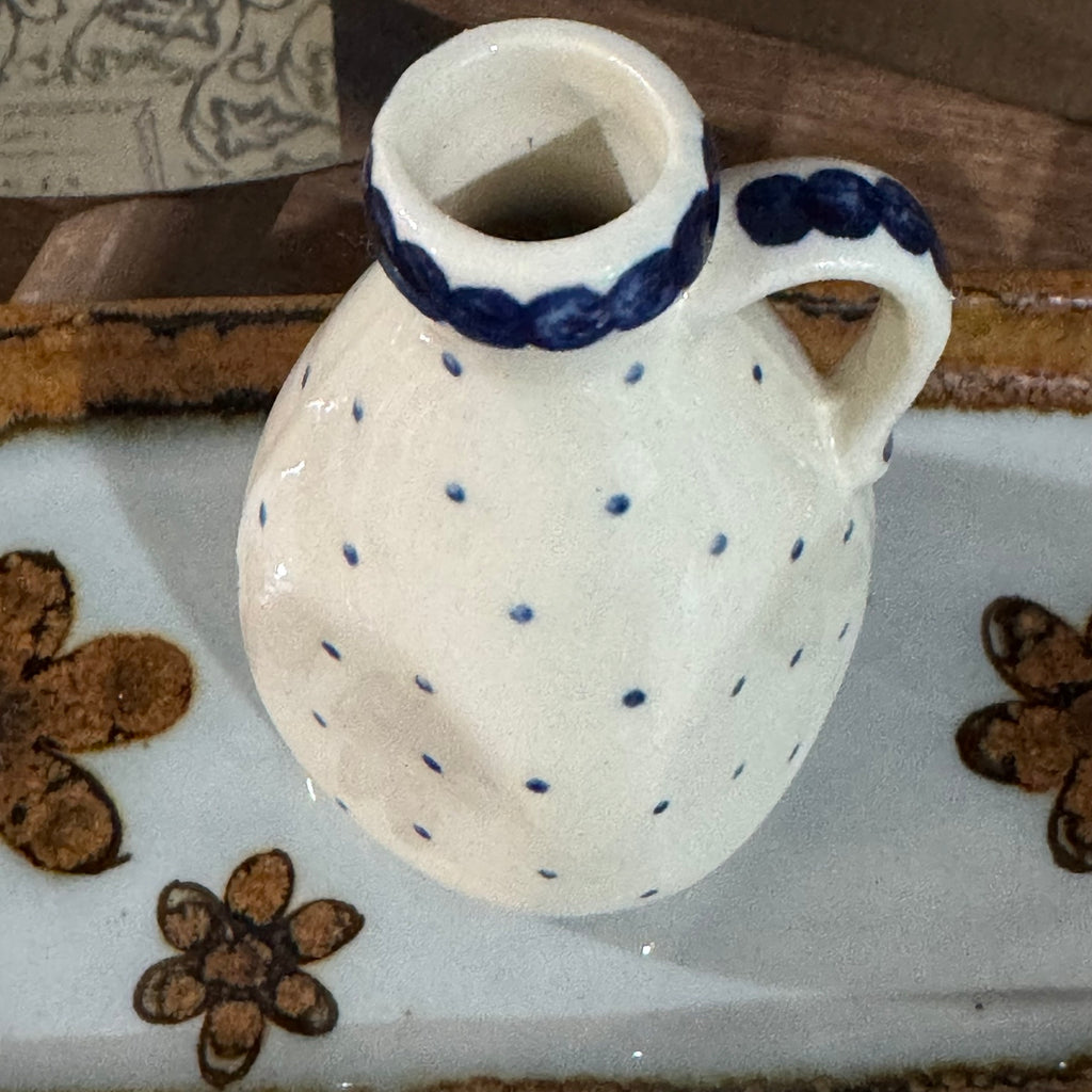 Vintage Anfora Mexico Mini Pottery Pitcher – Blue & White