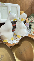 Pair of White & Yellow Ceramic Duck Figurines – Farmhouse Decor