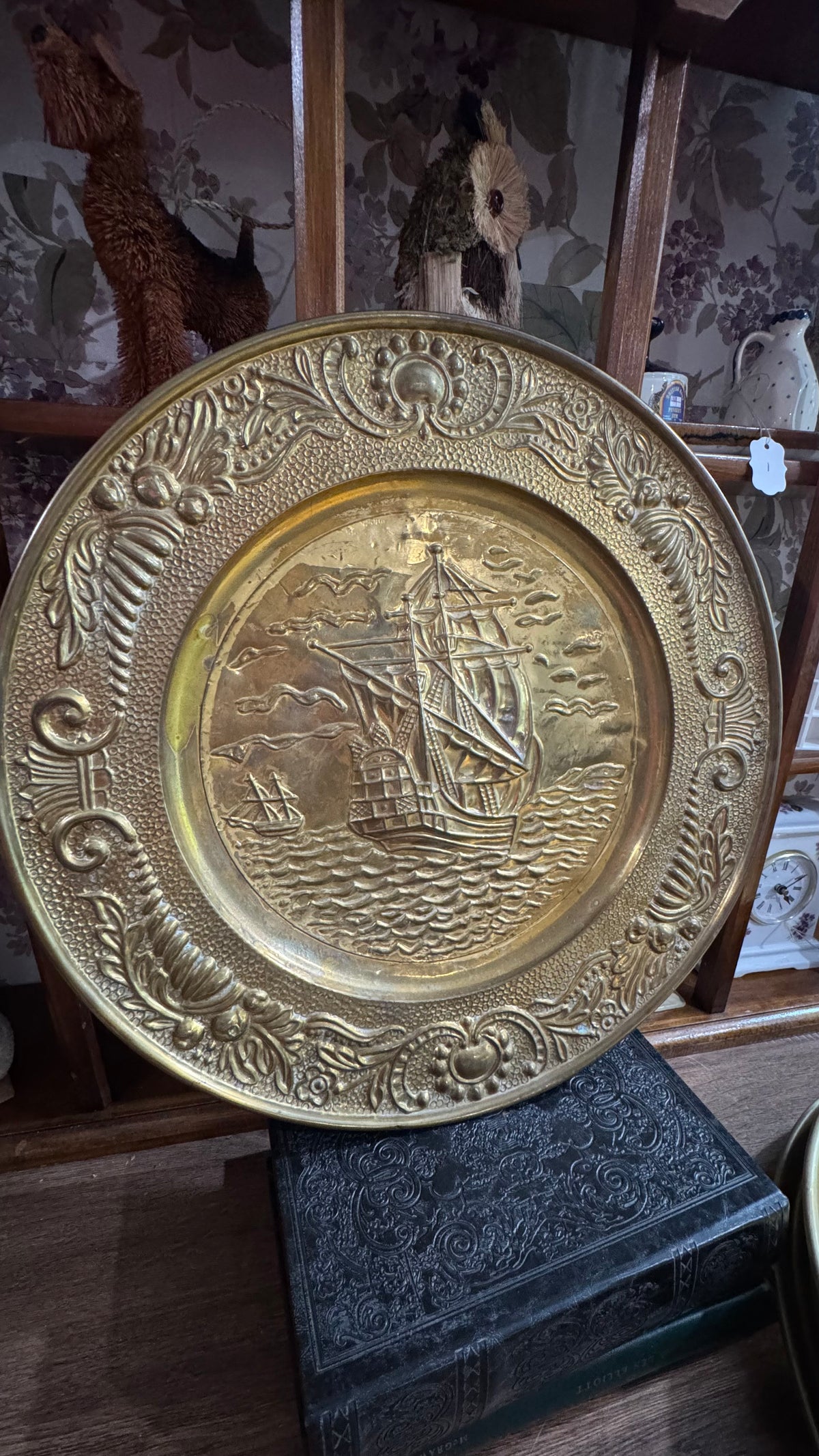 Vintage Brass Wall Plaques Set of 3 – Ship & Portraits