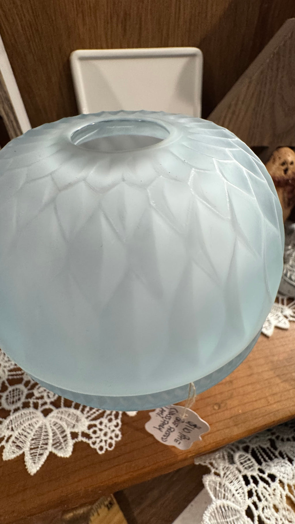 Vintage Pale Blue Frosted Glass Fairy Lamp – Two Piece