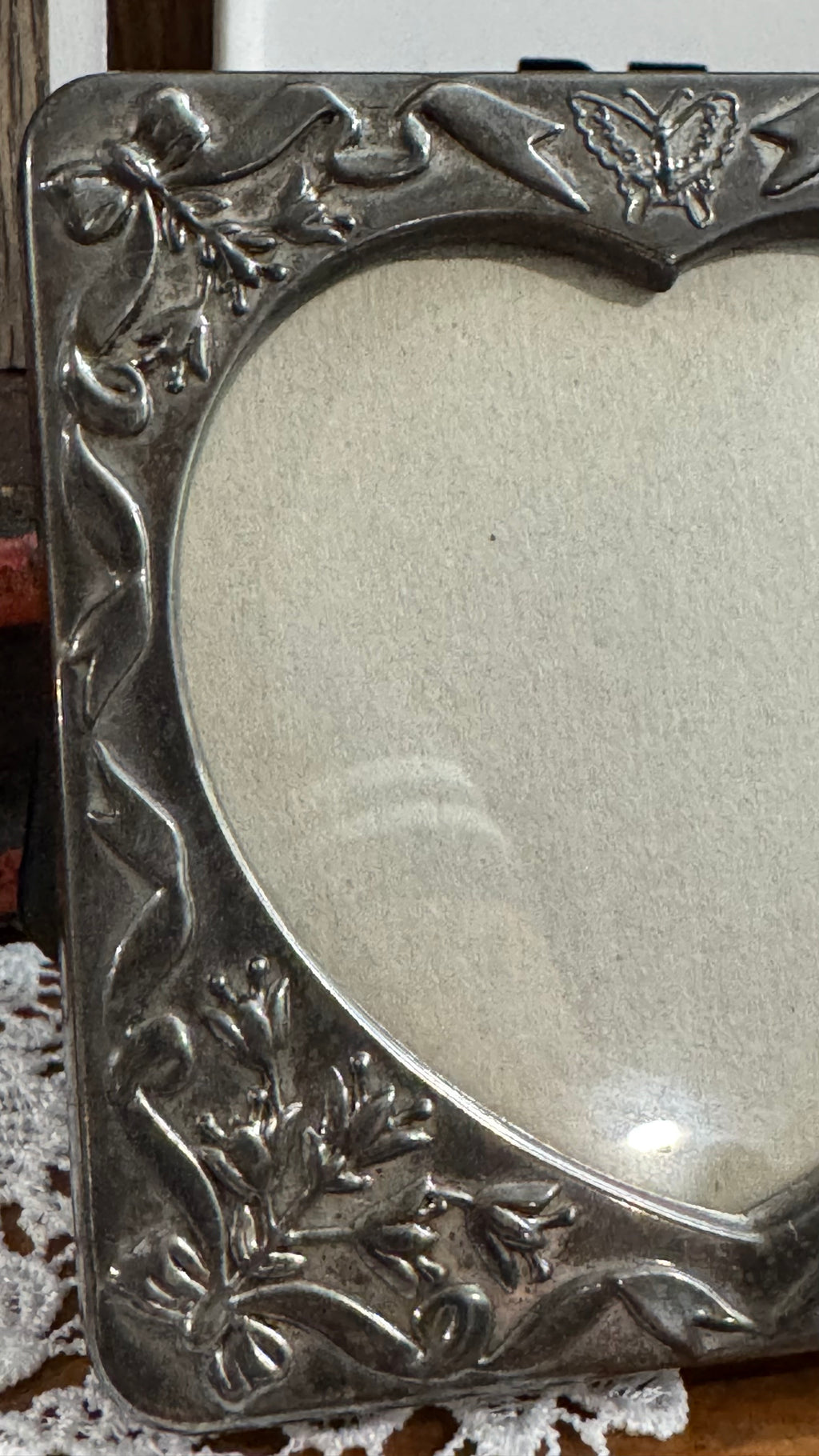 Silver-Tone Heart Picture Frame with Butterfly, Bows & Floral Details