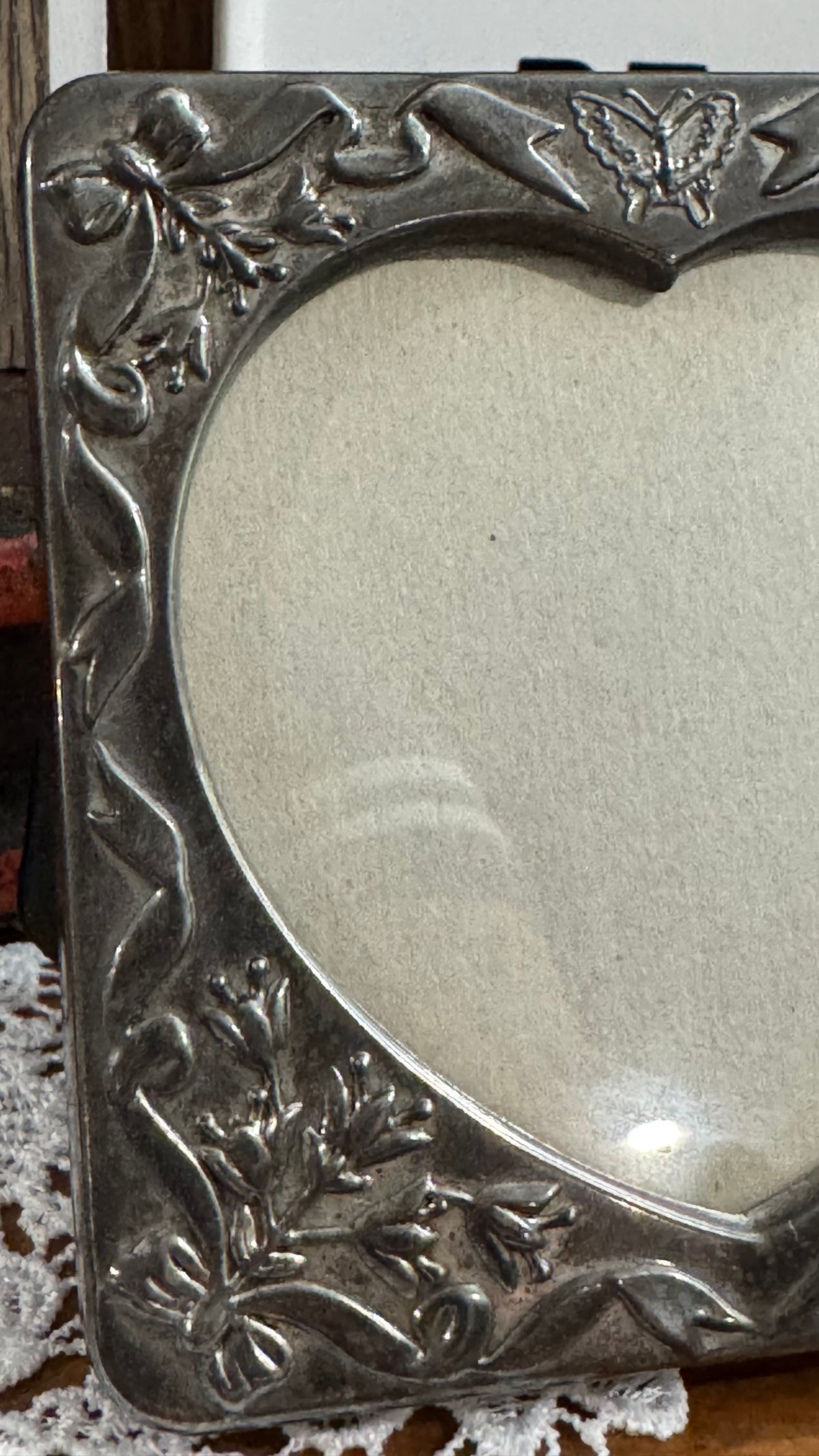 Silver-Tone Heart Picture Frame with Butterfly, Bows & Floral Details