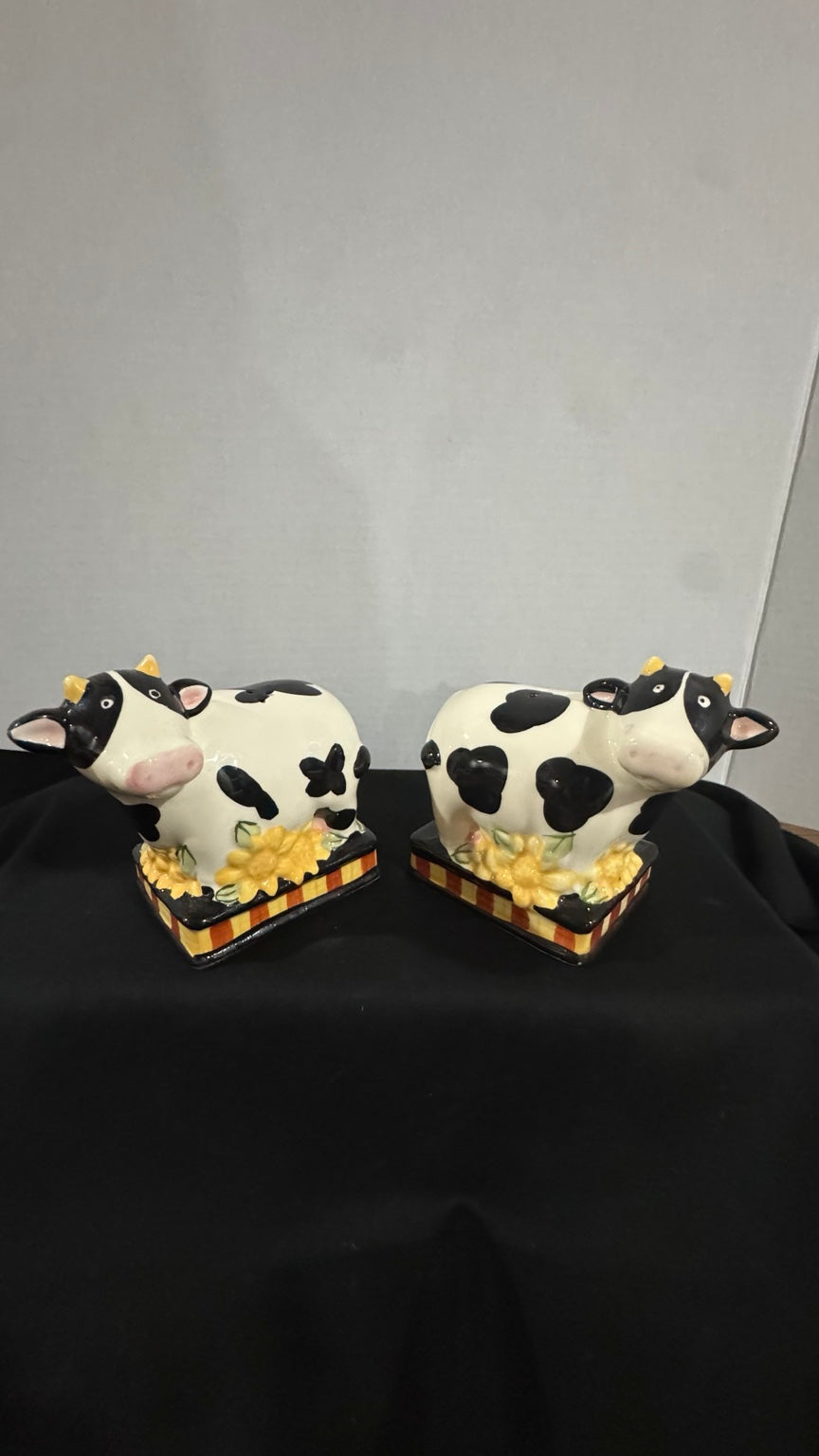 Farmhouse Cow Salt & Pepper Shakers – Sunflower Accent Pair