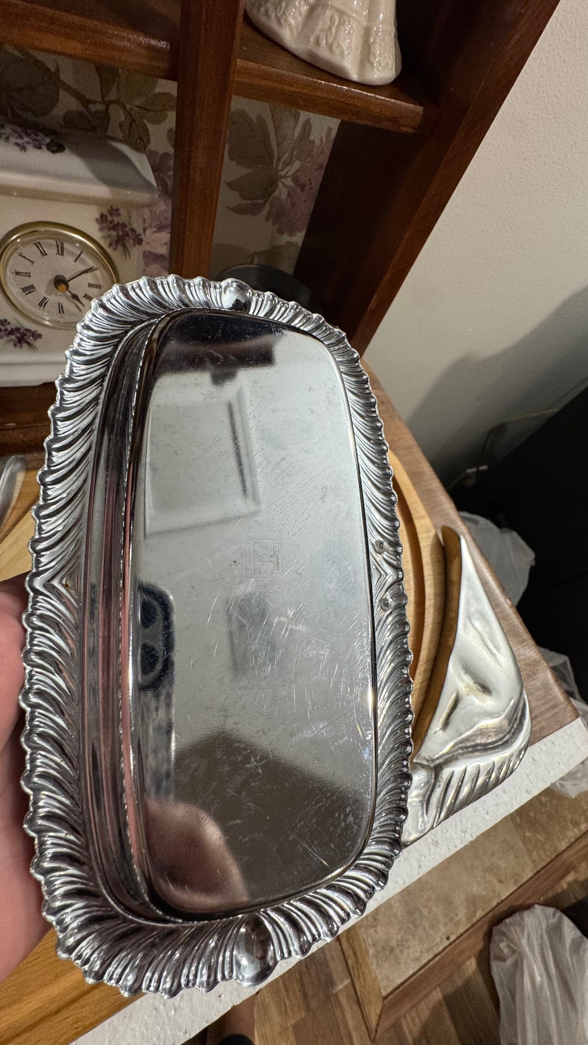 Ornate Silver-Tone Covered Butter Dish with Glass Insert –