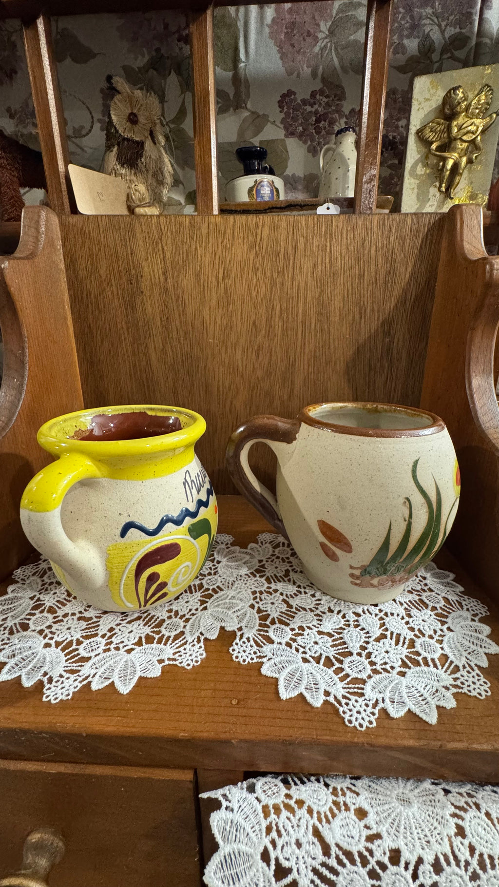 Mexican Souvenir Pottery Mugs – Playa del Carmen Turtle & Durango – Pair