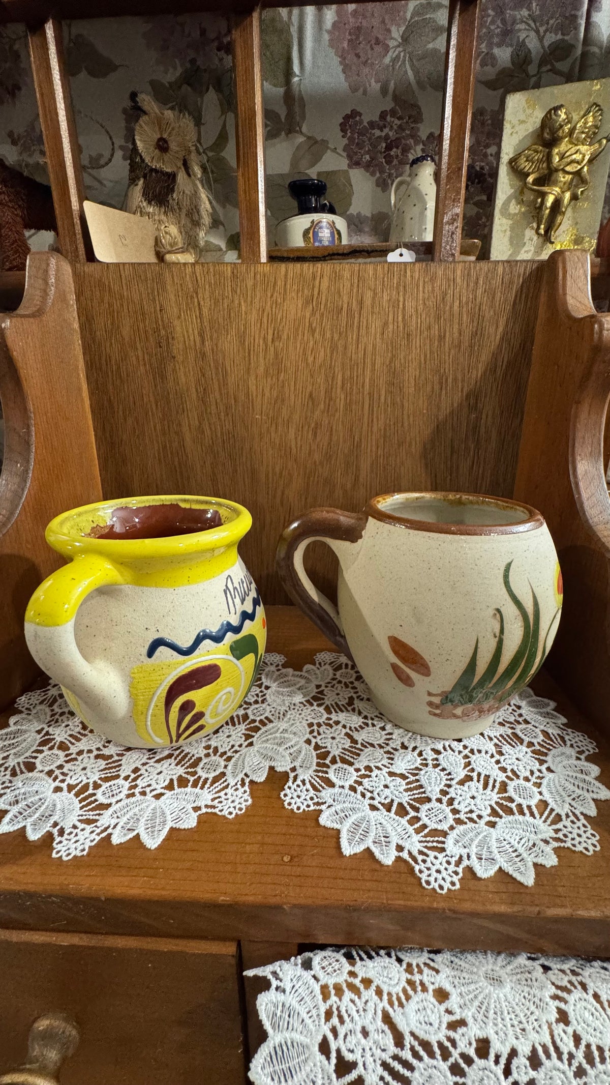 Mexican Souvenir Pottery Mugs – Playa del Carmen Turtle & Durango – Pair