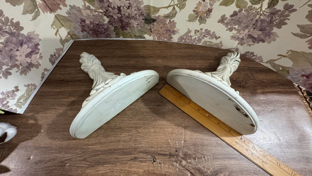 Pair of Ornate Distressed White Wall Shelves | Farmhouse Decor