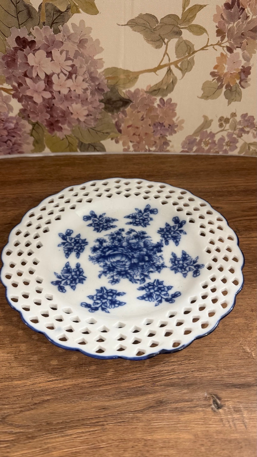 Basic Porcelana Blue White Reticulated Lattice Porcelain Decorative Plate Floral