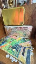 Set of 3 Decorative Metal Tins – Colorful Art, Silver & Gold