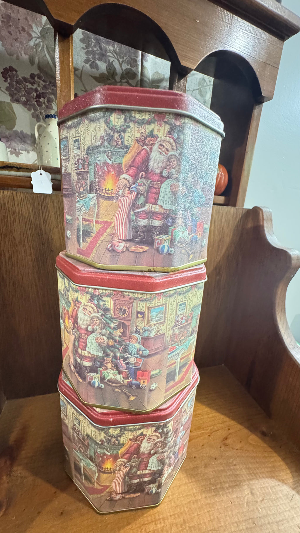 Set of 3 Vintage Santa Nesting Christmas Tins